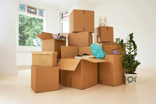 boxes stacked up during a move out of an apartment