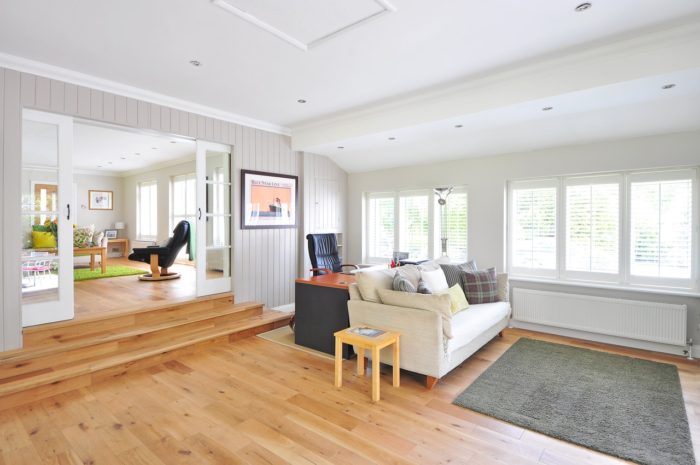 clean and shiny wood floors in a living room