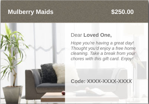 Mulberry Maids house cleaning gift card